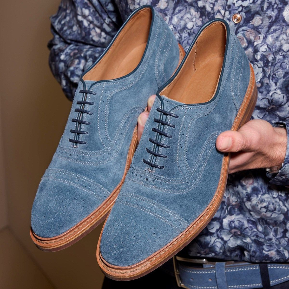 Strandmok Cap-toe Oxford with Dainite Rubber Sole - Denim Suede