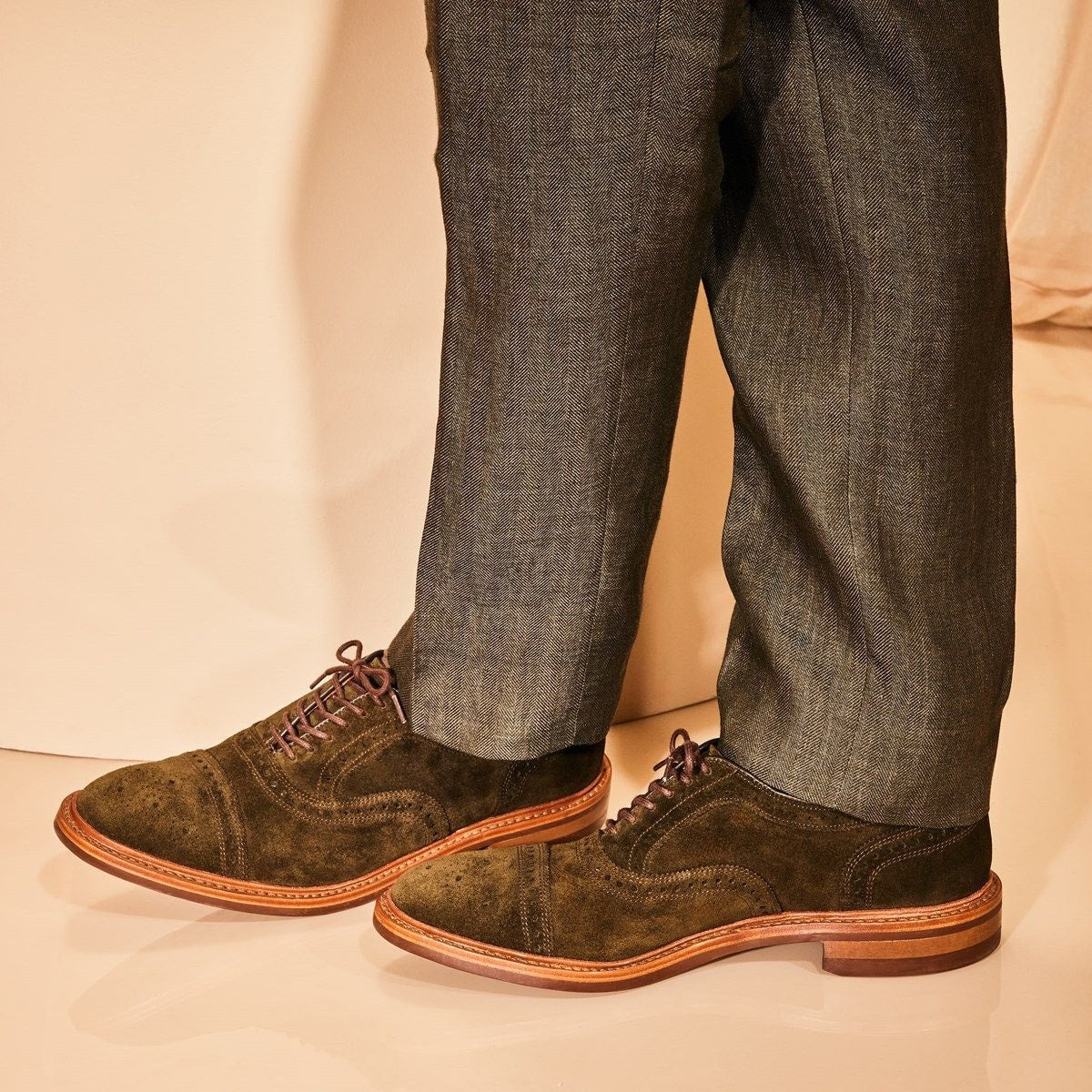 Strandmok Cap-toe Oxford with Dainite Rubber Sole - Hunting Green Suede