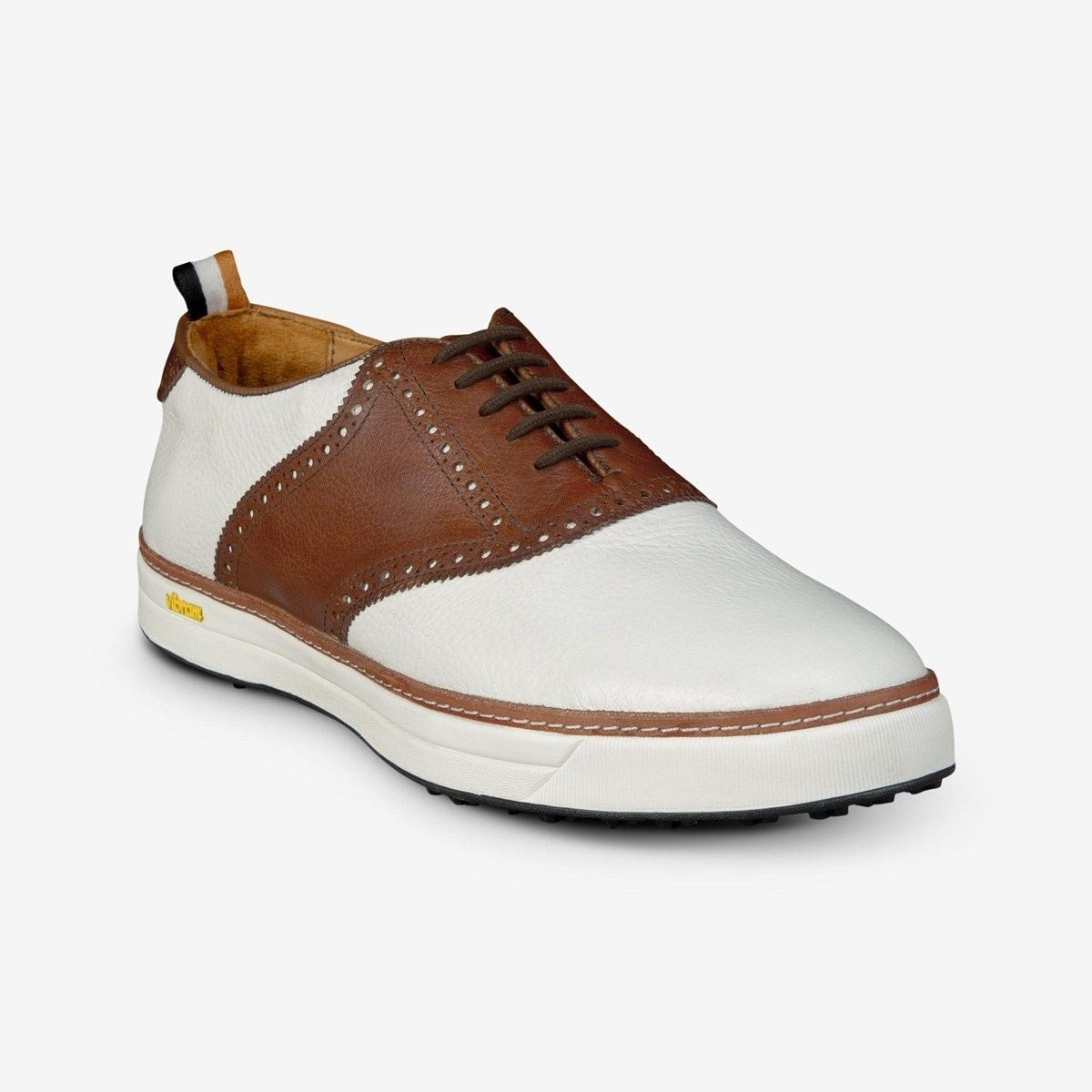 Straits Saddle Golf Shoe - White And Brown Leather