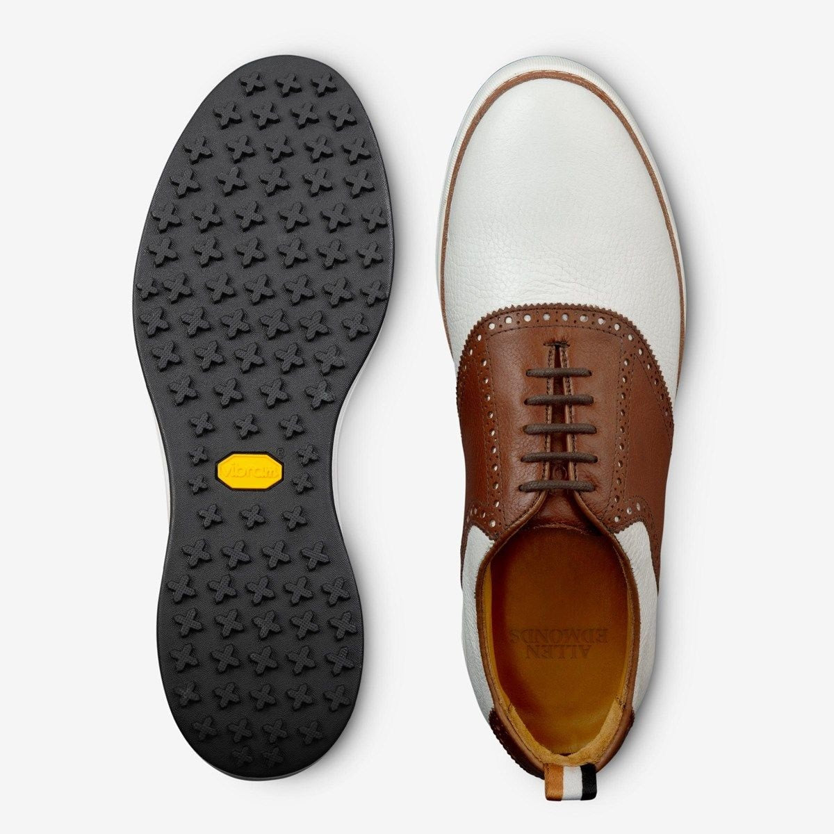 Straits Saddle Golf Shoe - White And Brown Leather