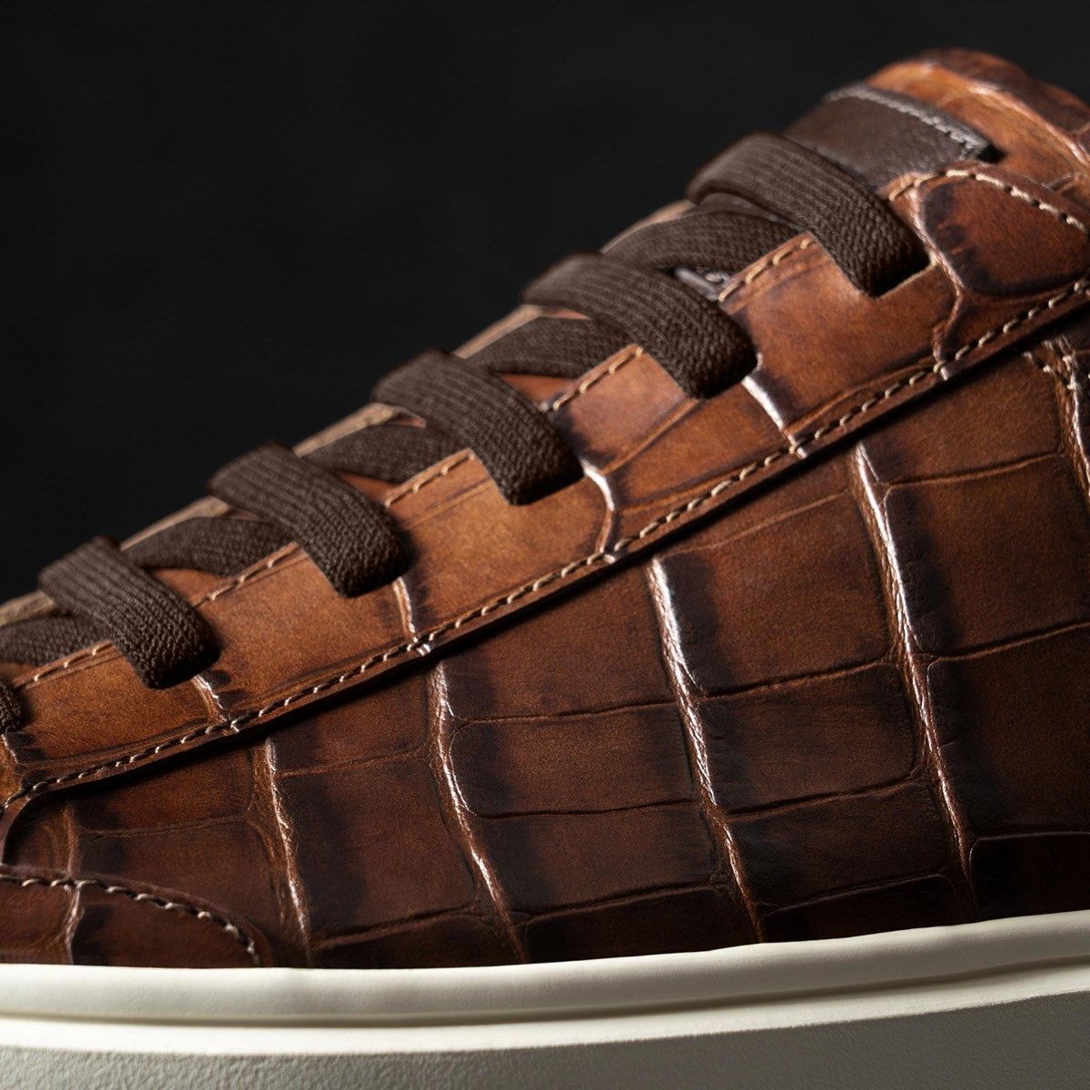 Oliver Slip-on Stretch-lace Sneaker - Chestnut Embossed Croc Leather