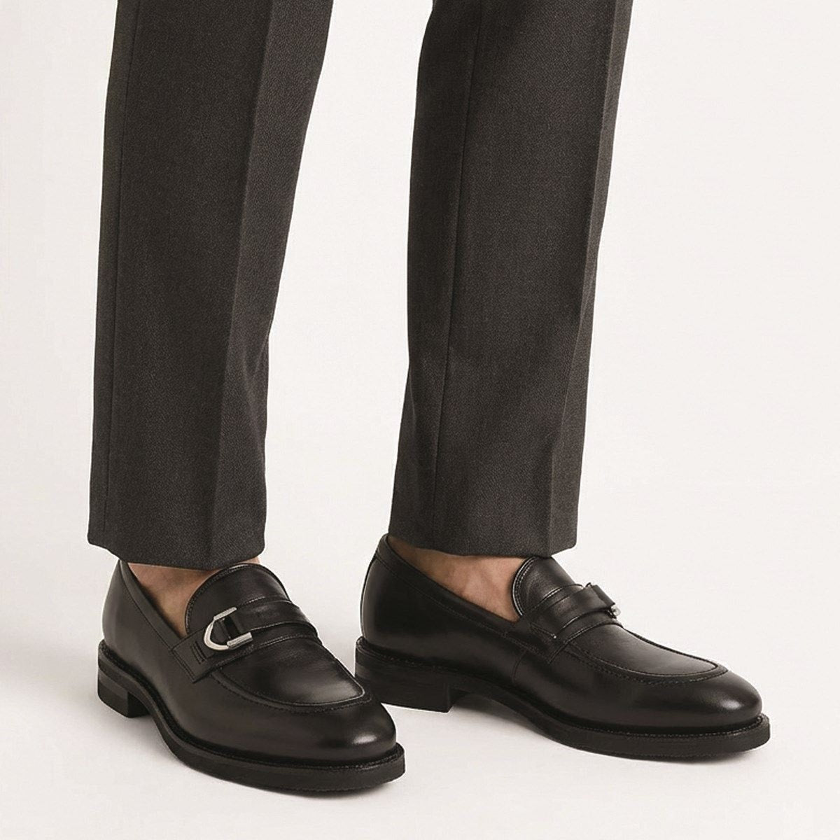 Rollins Buckle Loafer - Black Leather
